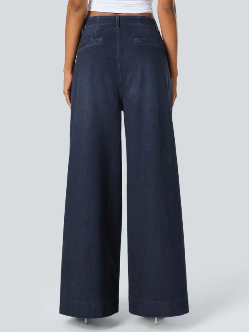 NWT HALARA Flex™ High Waisted Pockets Washed Casual Wide Leg Jeans Deep Indigo S